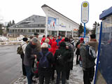 Start am Busbahnhof "Platz des Friedens" am Oberen Hof bei Schneetreiben