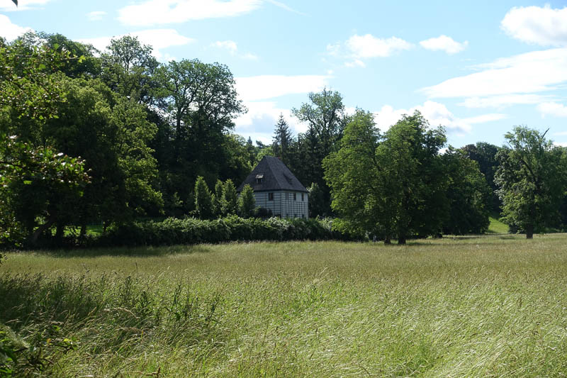 historischer Blick zum Goethegartenhaus ?ber die vollen Ilmwiesen