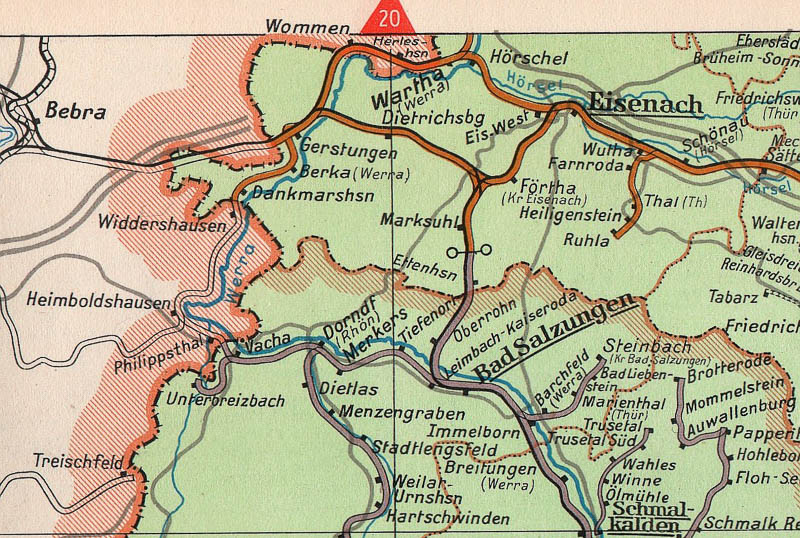 das Problem der DDR von Wartha bis Wommen wurde umgangen durch eine Neubaustrecke von Foertha bis Gerstungen